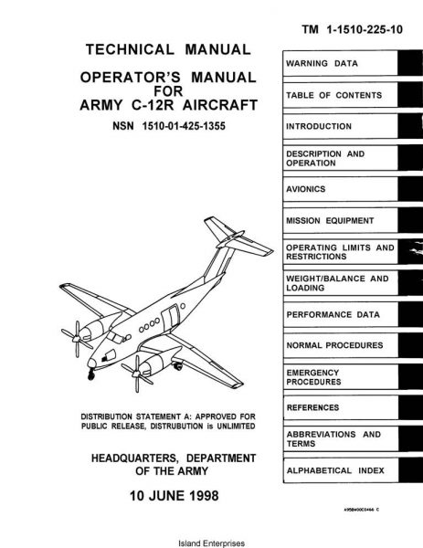 Beechcraft C-12r Huron Army Aircraft Technical Manual & Operator's 