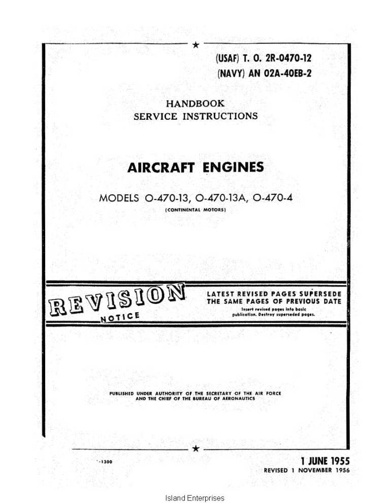 Continental Service Instructions Model O-470-13A, -4 TO 2R-O470-12