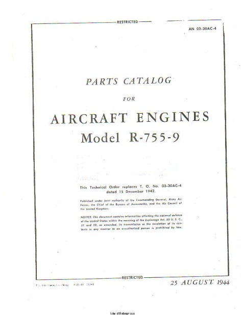 Jacobs R-755-9 Engine Parts Catalog | AircraftMaintenanceManuals.com