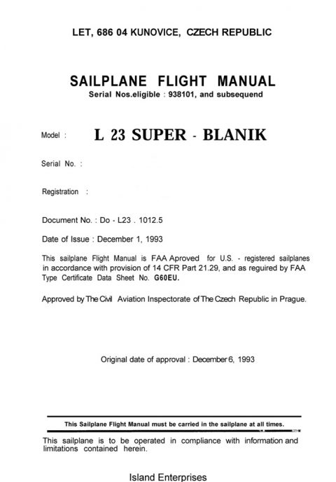 Blanik L-23 Super - Blanik Sailplane Flight Manual POH 1993 ...